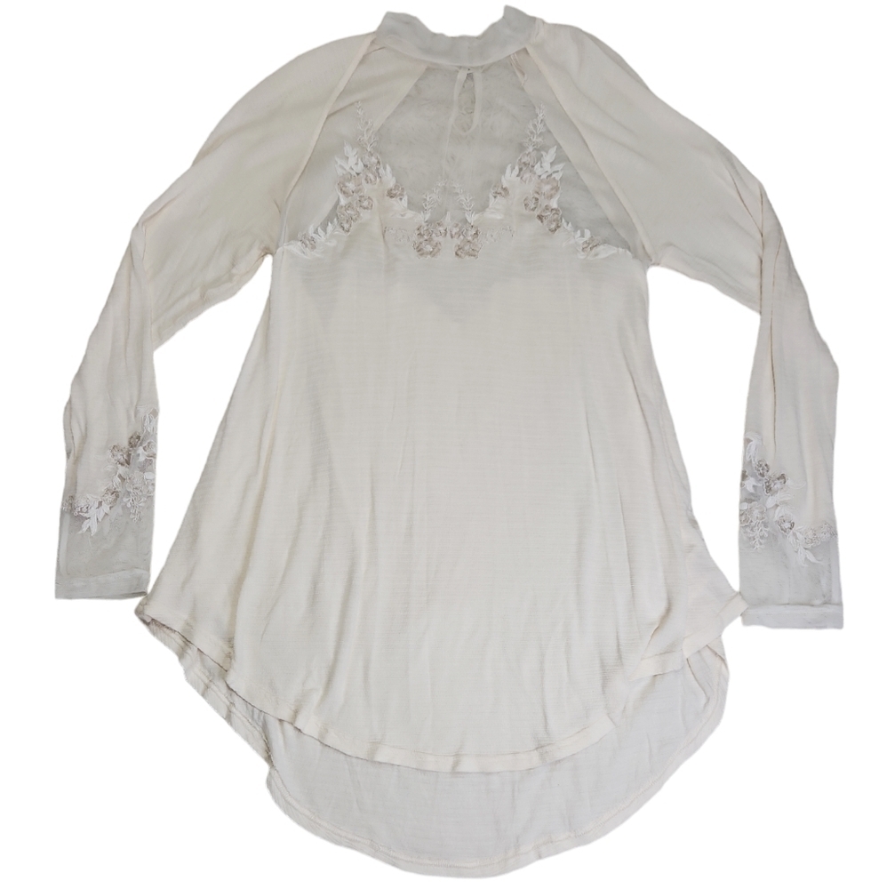 Free People Women's Saheli Mesh Embroidery Top Size Medium Ivory OB877344